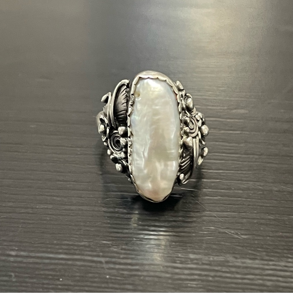 Sterling Silver Baroque Pearl Statement Ring - White